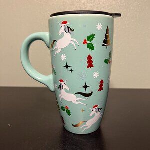 Sheffield Home UNICORN Travel Mug w/ Metallic Gold Accents & Lid  ~ Christmas